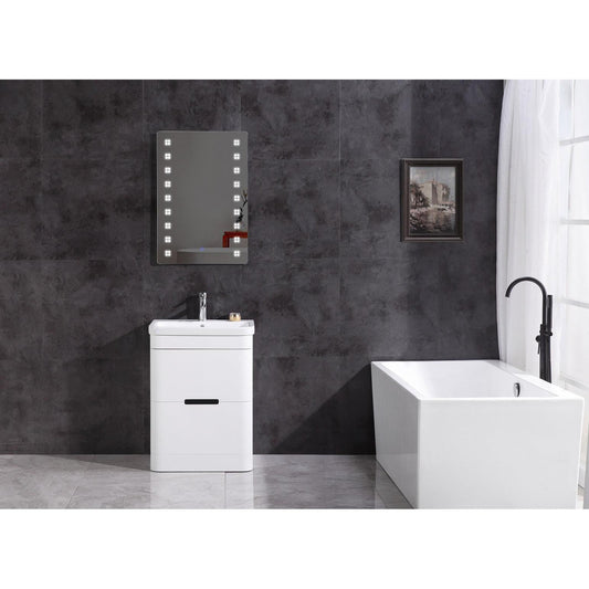 Legion Furniture WT9329 24" White Freestanding PVC Vanity Cabinet With White Ceramic Top, Sink and LED Mirror