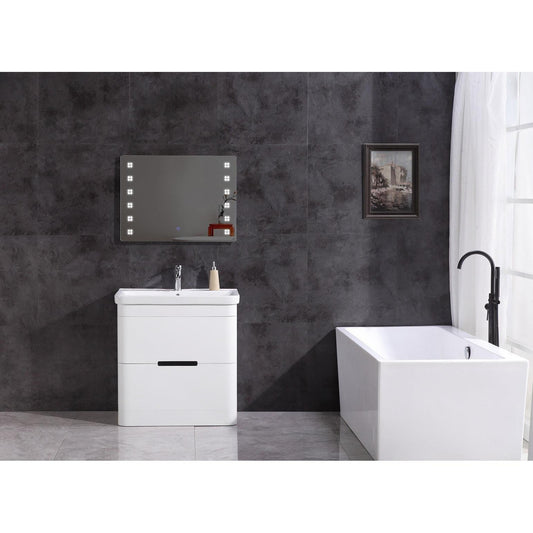 Legion Furniture WT9329 32" White Freestanding PVC Vanity Cabinet With White Ceramic Top, Sink and LED Mirror