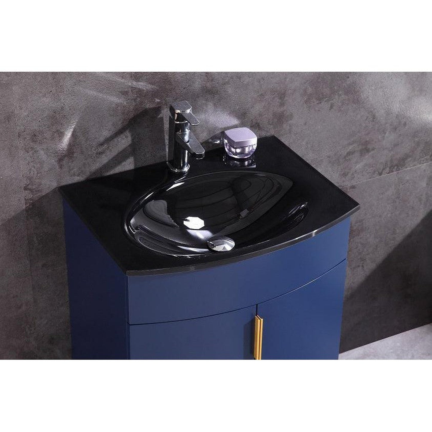 Legion Furniture WTM8130 24" Blue Freestanding PVC Vanity Cabinet With Tempered Glass Top and Sink