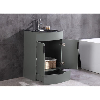 Legion Furniture WTM8130 24" Pewter Green Freestanding PVC Vanity Cabinet With Tempered Glass Top and Sink