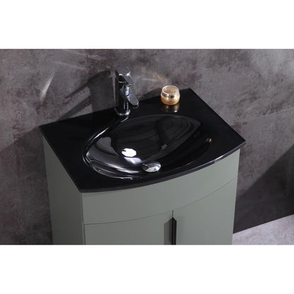 Legion Furniture WTM8130 24" Pewter Green Freestanding PVC Vanity Cabinet With Tempered Glass Top and Sink
