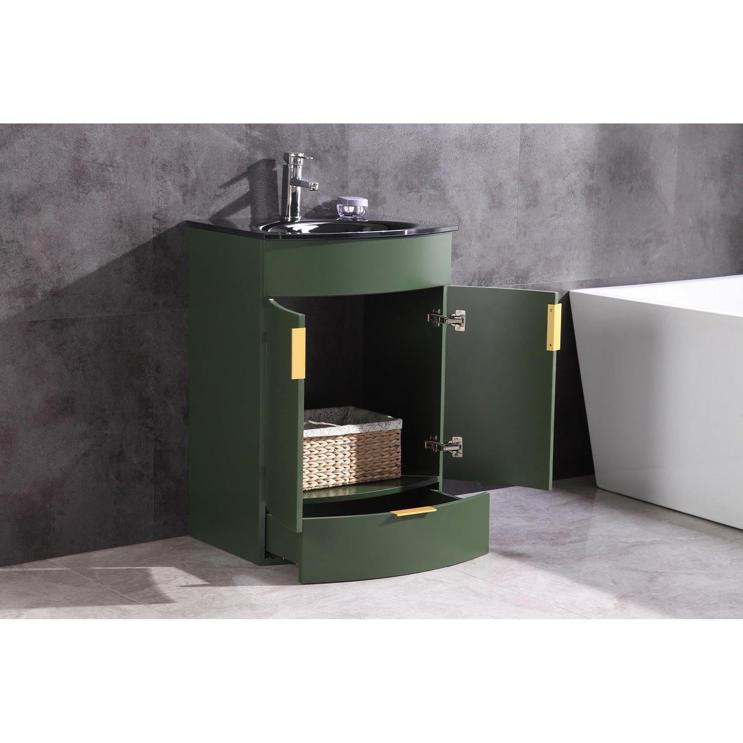 Legion Furniture WTM8130 24" Vogue Green Freestanding PVC Vanity Cabinet With Tempered Glass Top and Sink