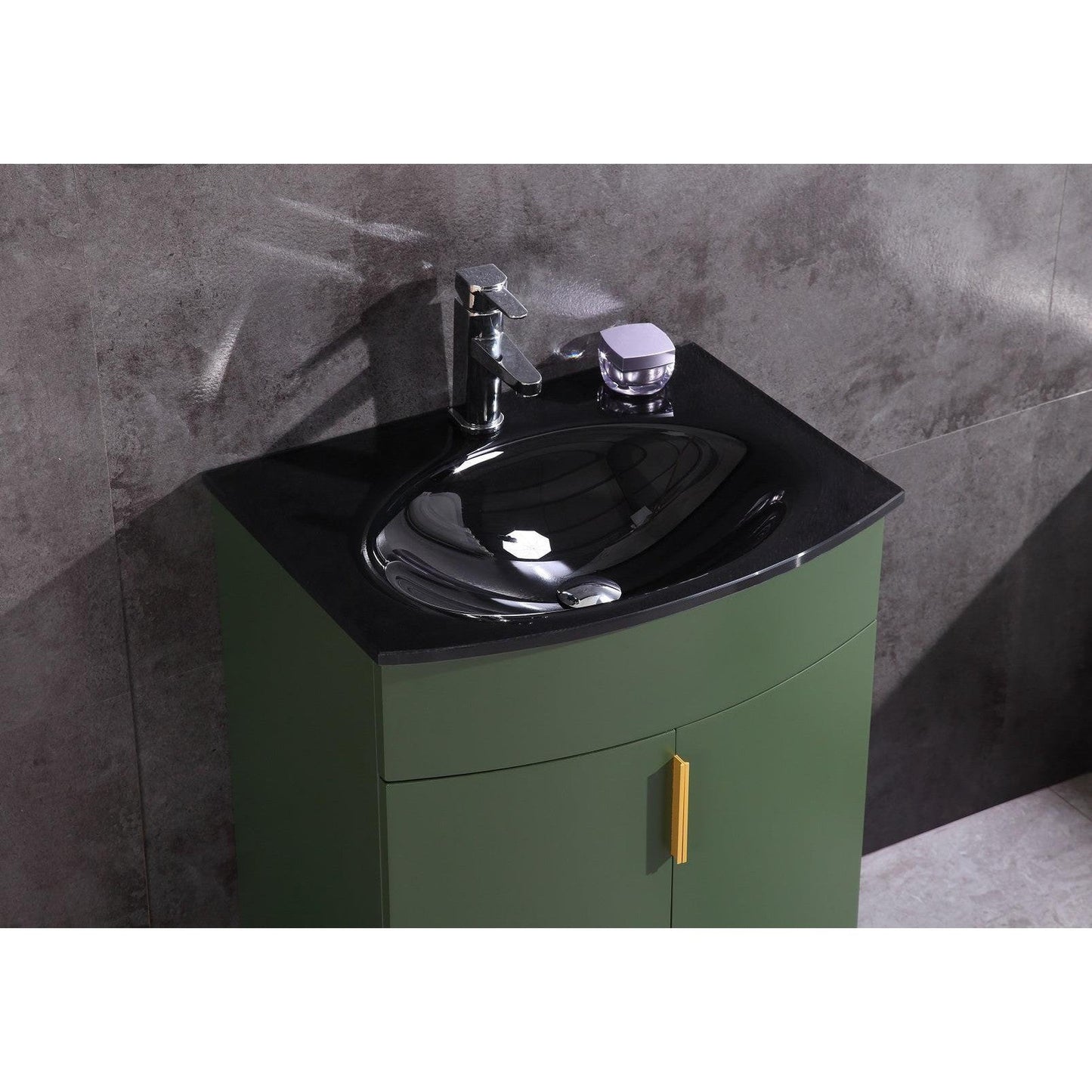 Legion Furniture WTM8130 24" Vogue Green Freestanding PVC Vanity Cabinet With Tempered Glass Top and Sink