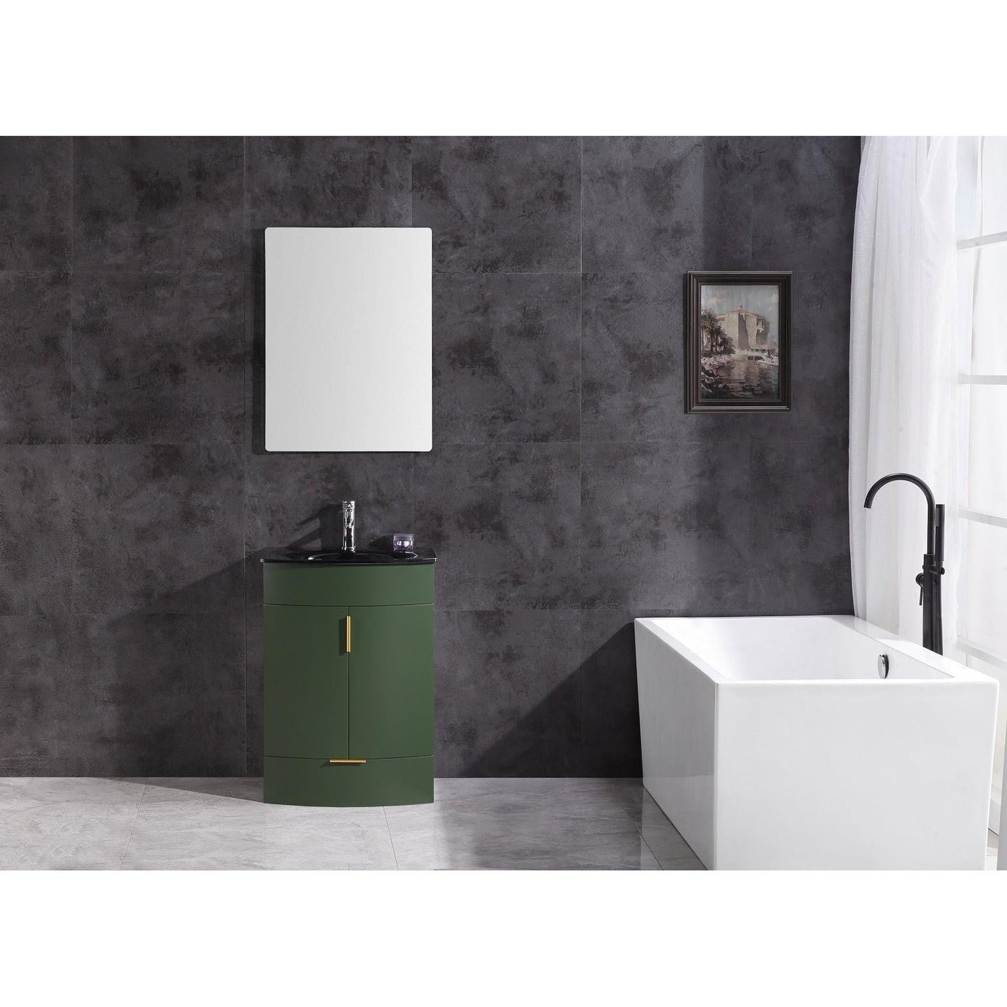 Legion Furniture WTM8130 24" Vogue Green Freestanding PVC Vanity Cabinet With Tempered Glass Top and Sink