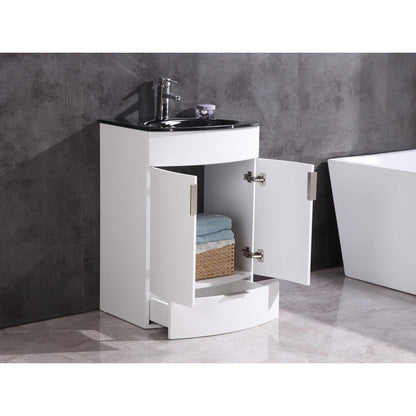 Legion Furniture WTM8130 24" White Freestanding PVC Vanity Cabinet With Tempered Glass Top and Sink