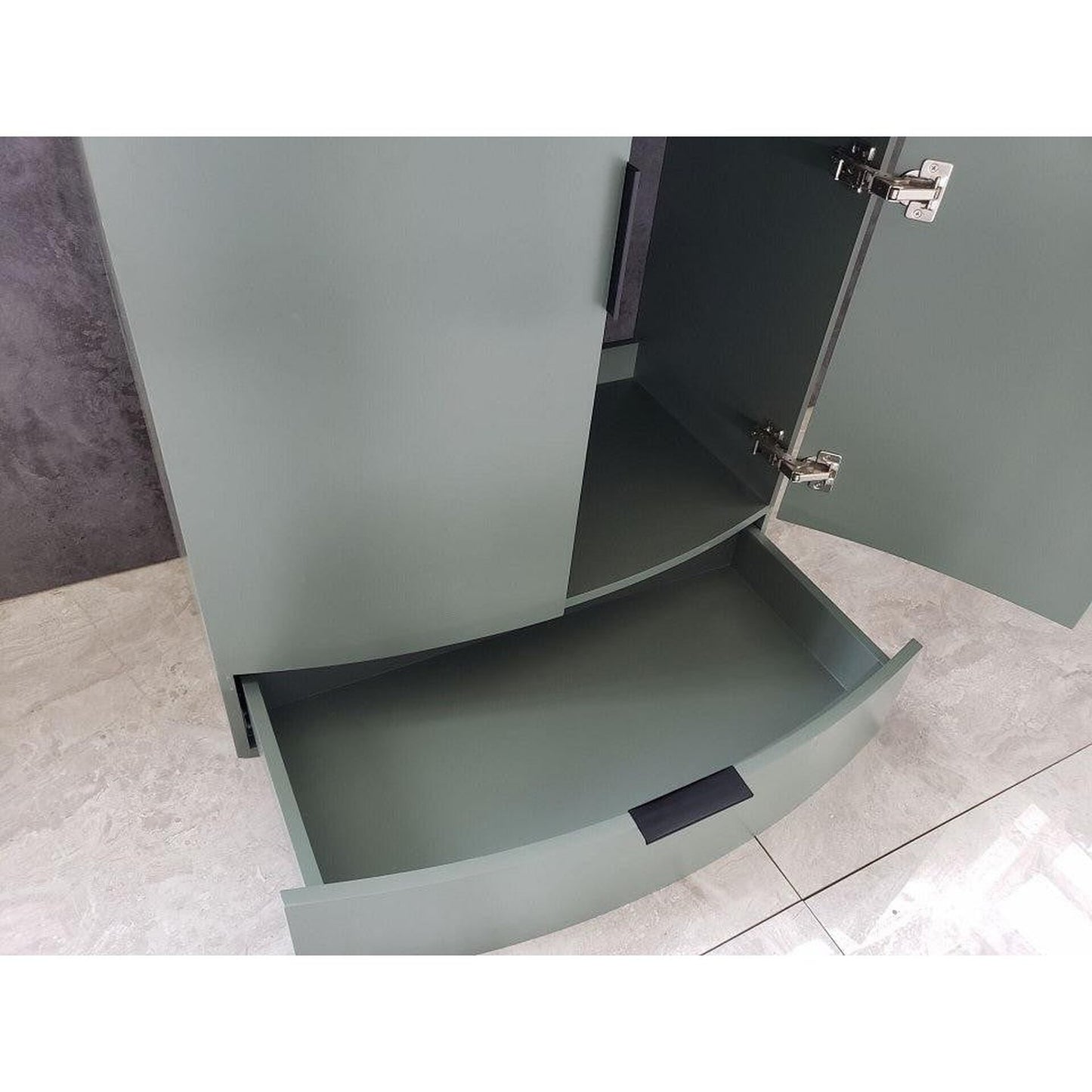 Legion Furniture WTM8130 30" Pewter Green Freestanding PVC Vanity Cabinet With Tempered Glass Top and Sink