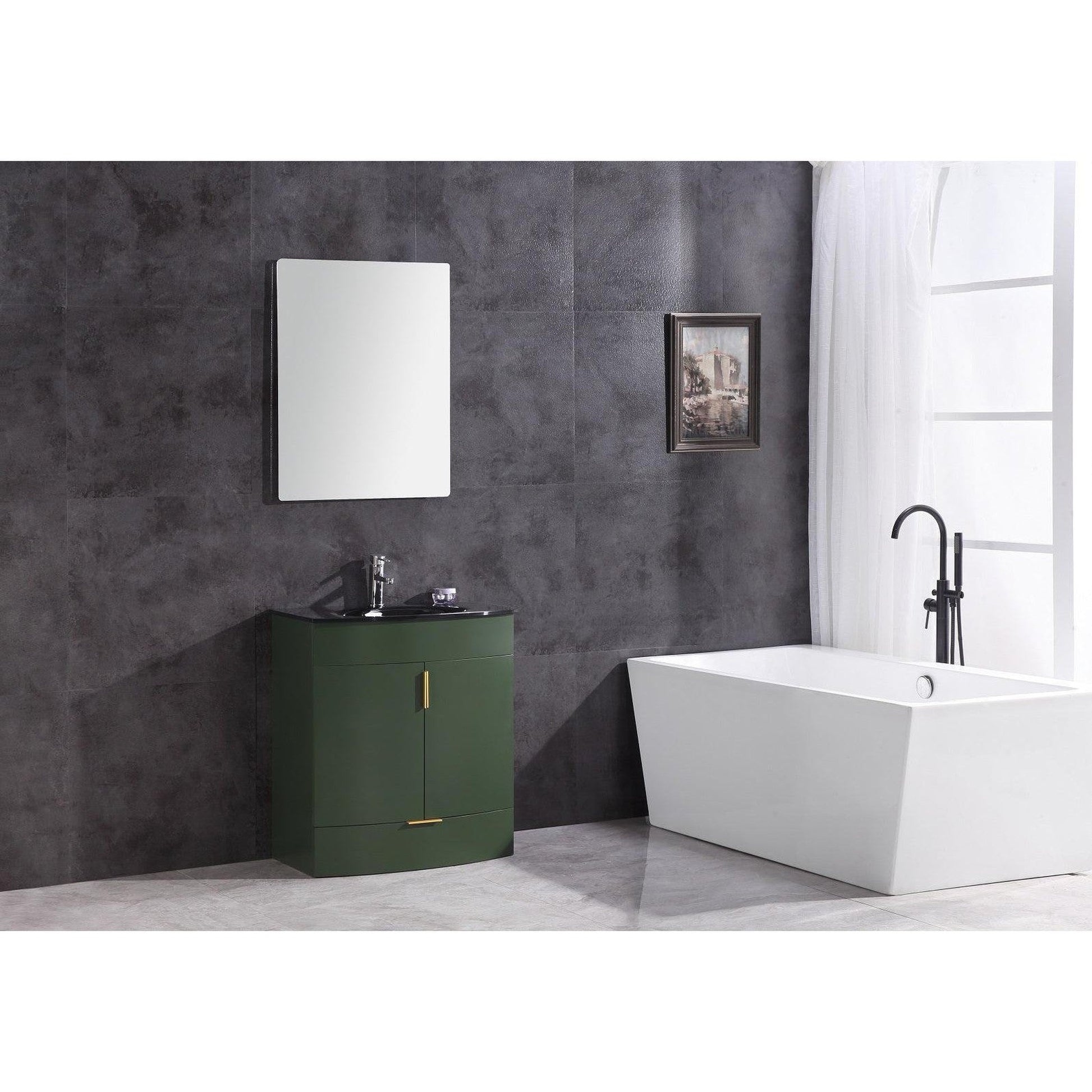 Legion Furniture WTM8130 30" Vogue Green Freestanding PVC Vanity Cabinet With Tempered Glass Top and Sink