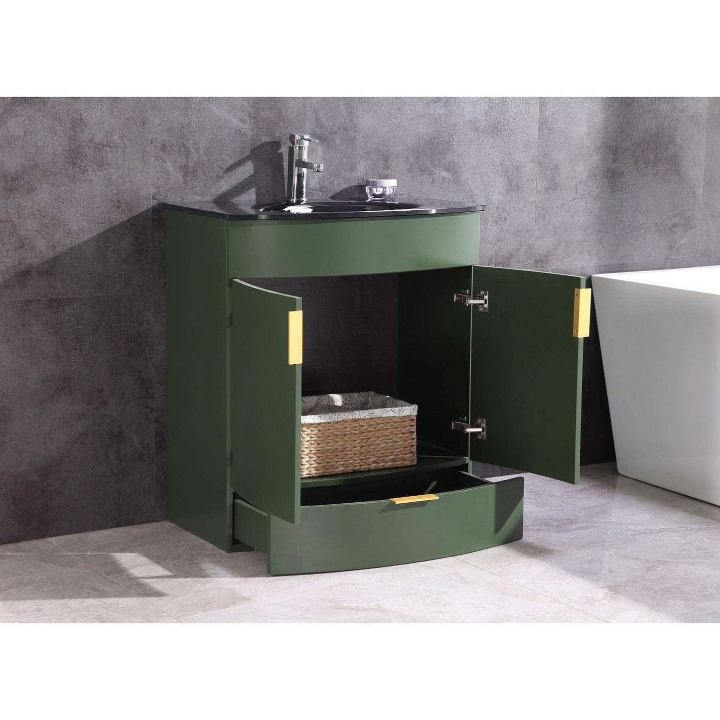 Legion Furniture WTM8130 30" Vogue Green Freestanding PVC Vanity Cabinet With Tempered Glass Top and Sink