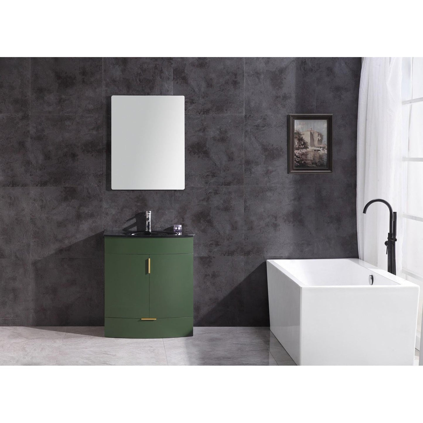 Legion Furniture WTM8130 30" Vogue Green Freestanding PVC Vanity Cabinet With Tempered Glass Top and Sink