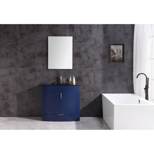 Legion Furniture WTM8130 36" Blue Freestanding PVC Vanity Cabinet With Tempered Glass Top and Sink