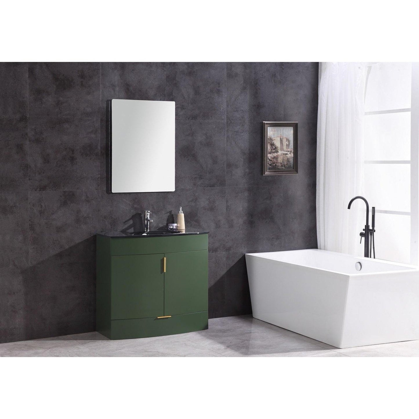 Legion Furniture WTM8130 36" Vogue Green Freestanding PVC Vanity Cabinet With Tempered Glass Top and Sink