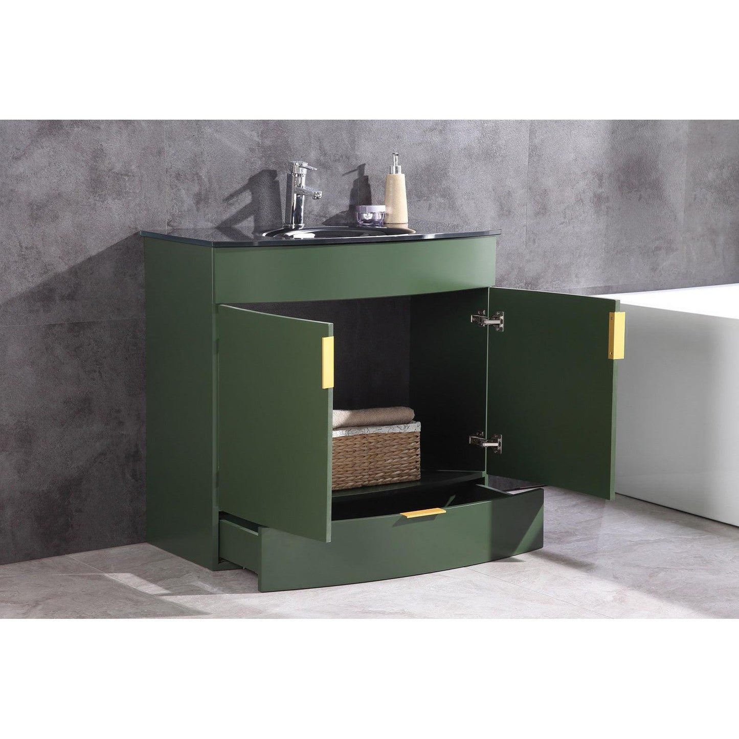 Legion Furniture WTM8130 36" Vogue Green Freestanding PVC Vanity Cabinet With Tempered Glass Top and Sink