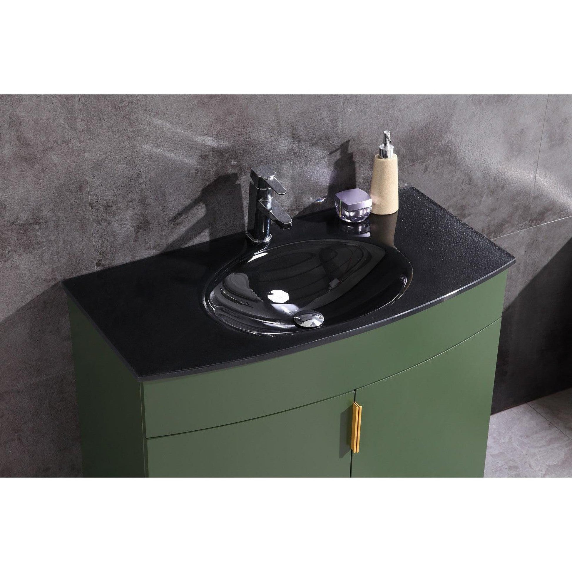 Legion Furniture WTM8130 36" Vogue Green Freestanding PVC Vanity Cabinet With Tempered Glass Top and Sink