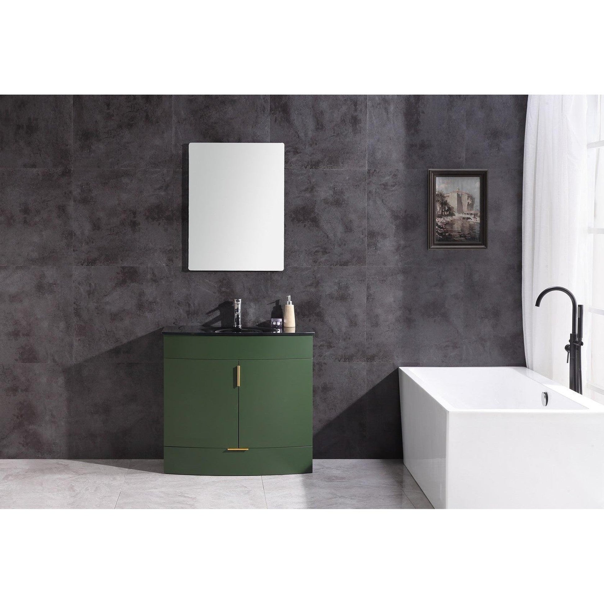 Legion Furniture WTM8130 36" Vogue Green Freestanding PVC Vanity Cabinet With Tempered Glass Top and Sink