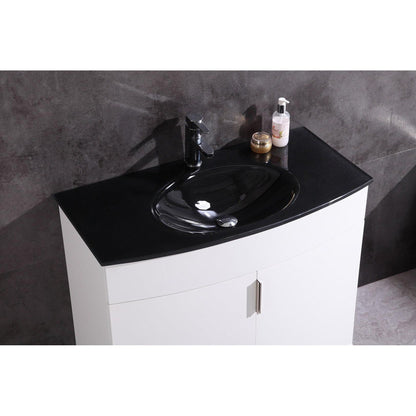 Legion Furniture WTM8130 36" White Freestanding PVC Vanity Cabinet With Tempered Glass Top and Sink