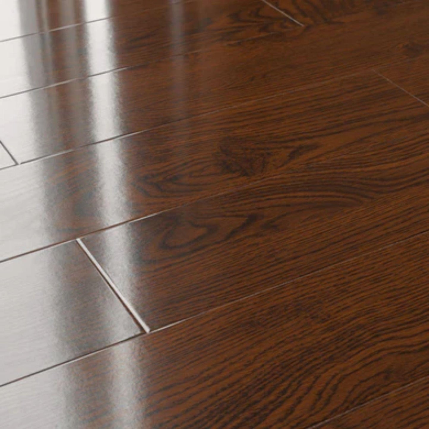 LessCare 12mm Mocha Glossy High Glossy Finish Laminate Flooring – 23.1 Sq. Ft. per Box (Set of 14 Planks)