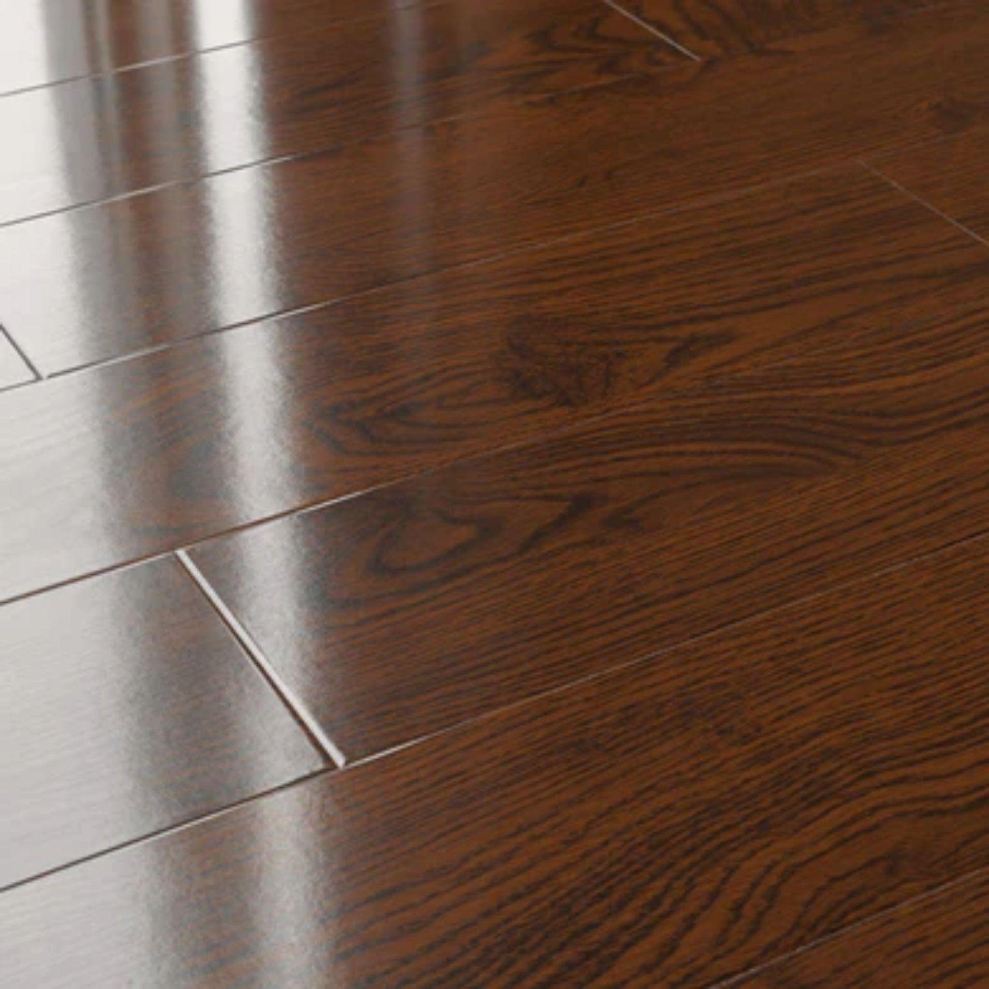 LessCare 12mm Mocha Glossy High Glossy Finish Laminate Flooring – 23.1 Sq. Ft. per Box (Set of 14 Planks)