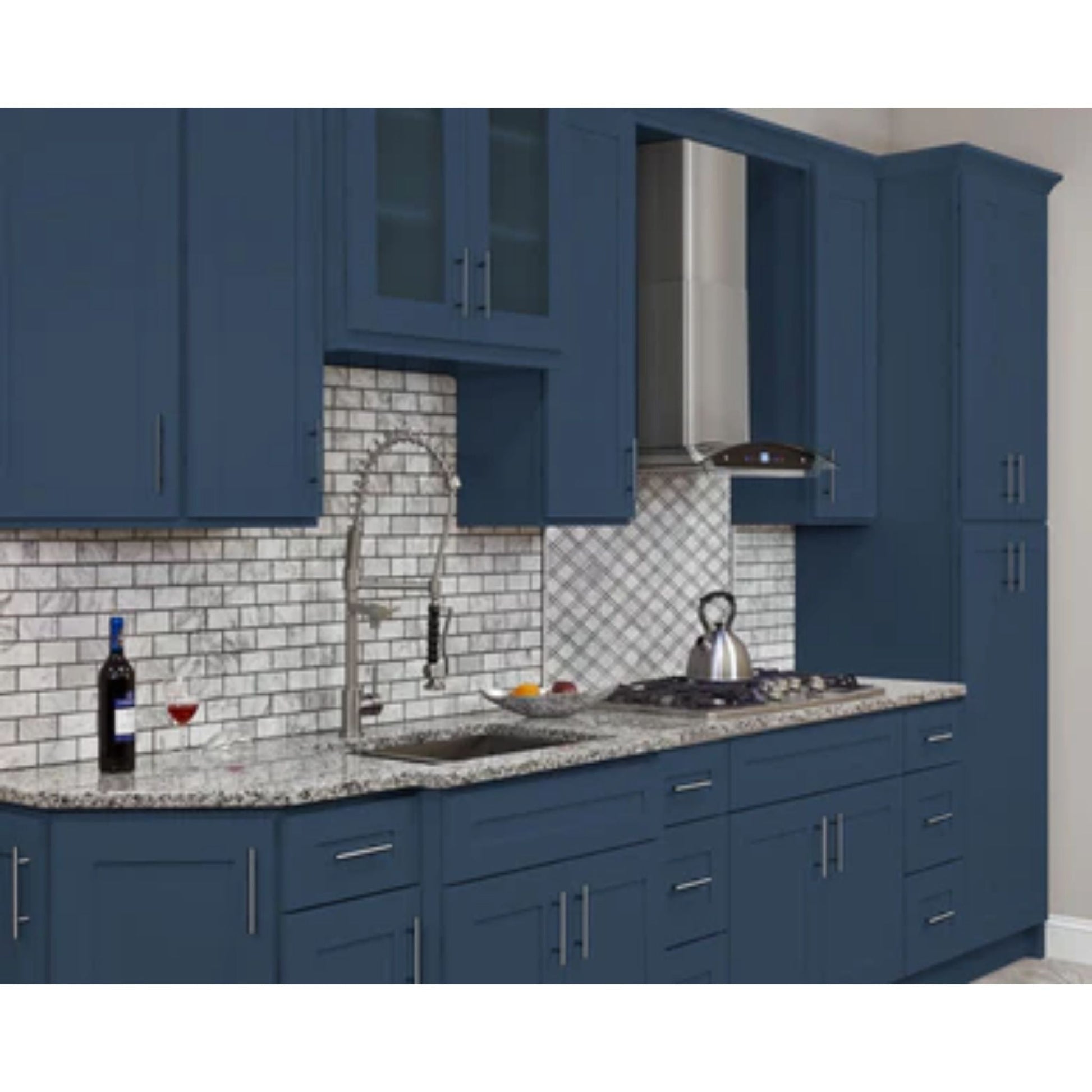 LessCare 15" x 36" x 12" Danbury Blue Mullion Door Wall Kitchen Cabinet - WMD1536