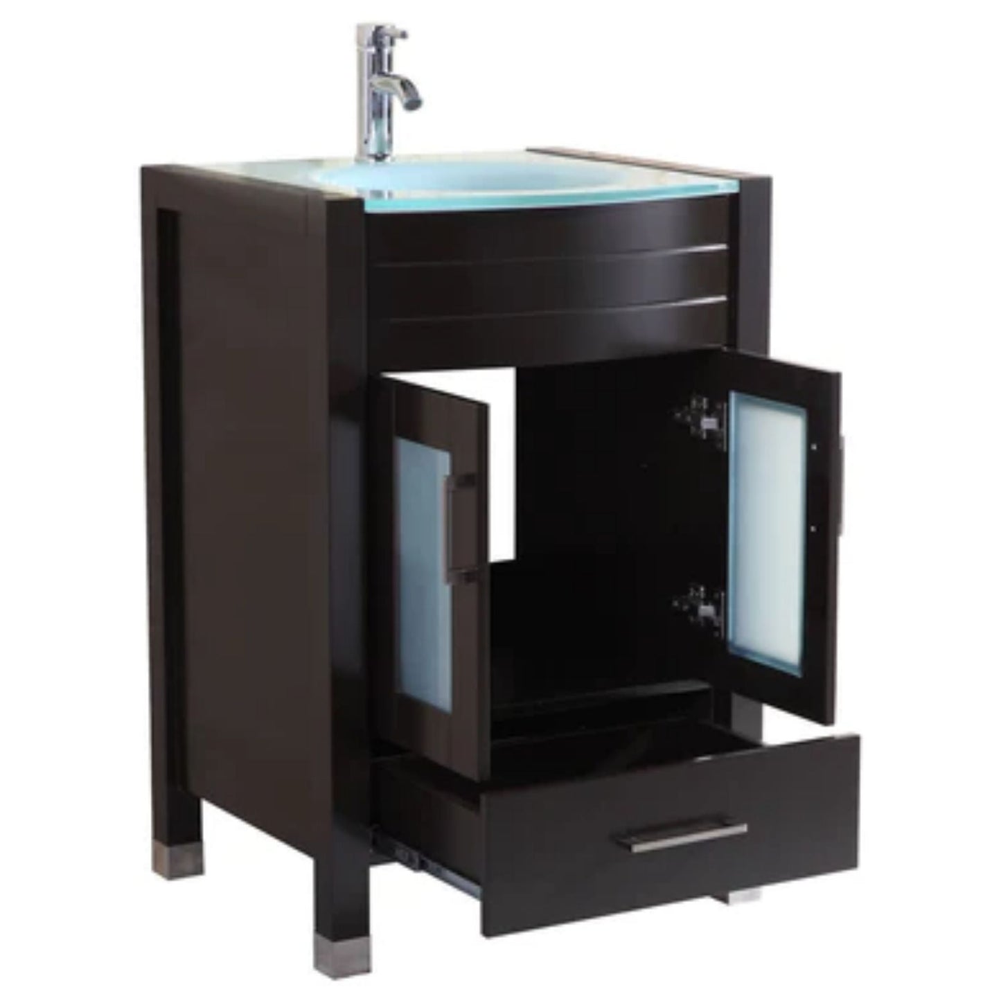 LessCare 24" Black Vanity Sink Base Cabinet with Mirror - Style 3