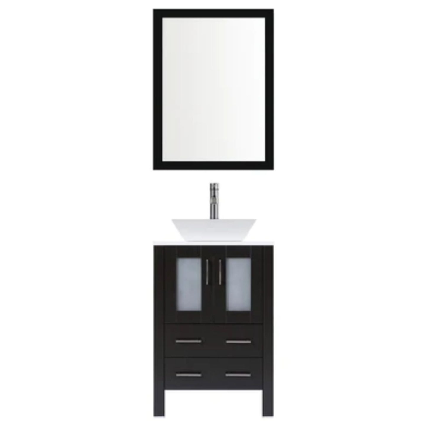 LessCare 24" Espresso Modern Vanity Sink Base with Mirror and Vessel Sink