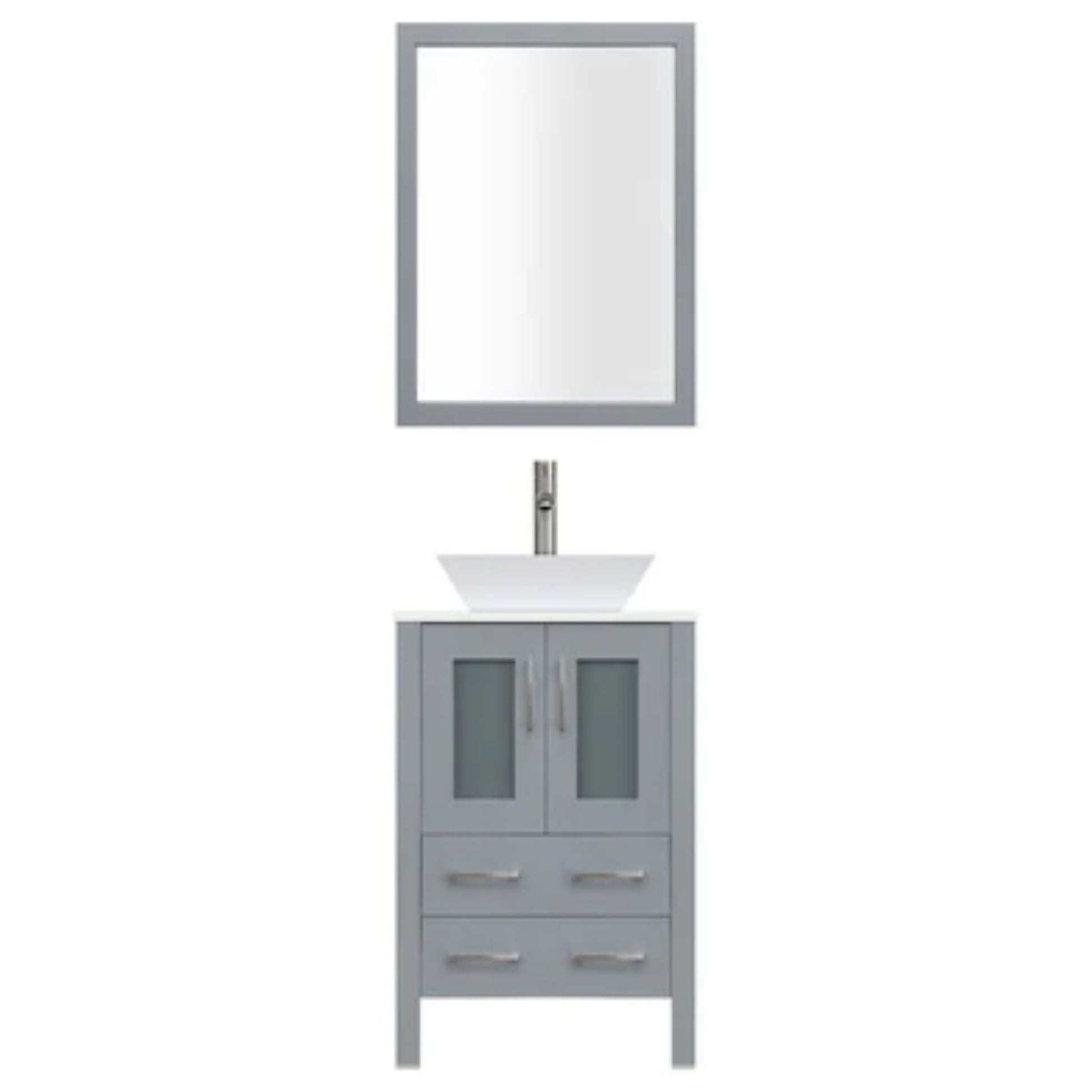 LessCare 24" Gray Modern Vanity Sink Base with Mirror and Vessel Sink
