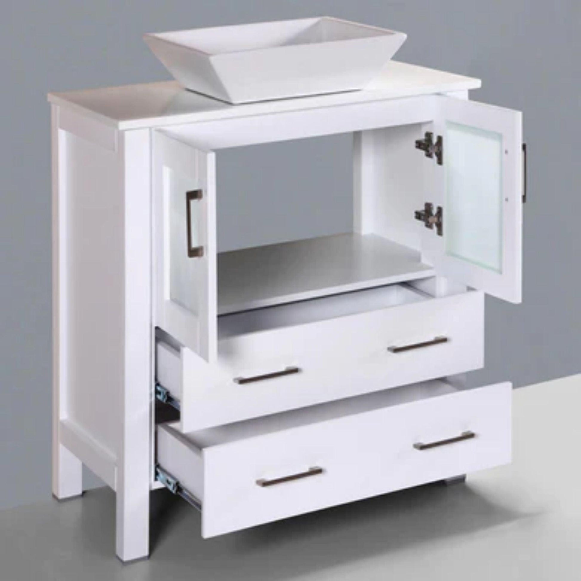 LessCare 24" White Modern Vanity Sink Base with Mirror and Vessel Sink