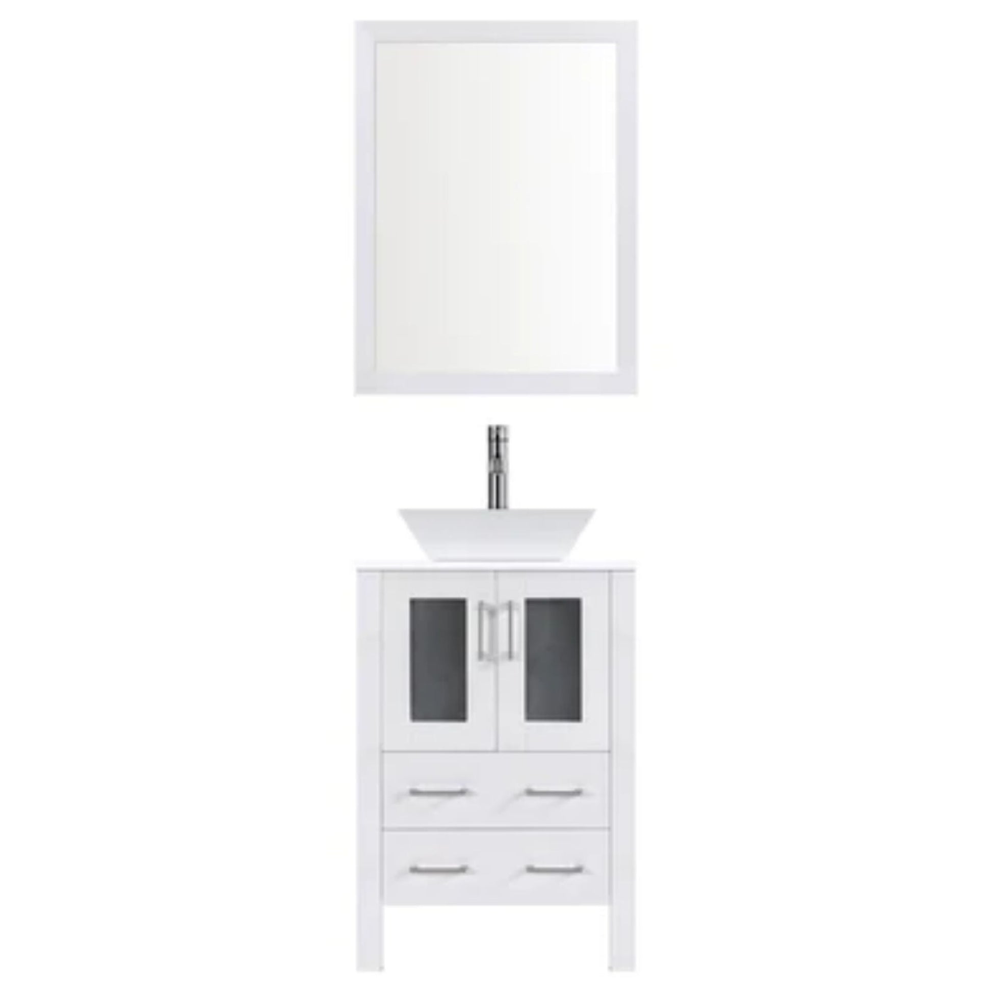 LessCare 24" White Modern Vanity Sink Base with Mirror and Vessel Sink