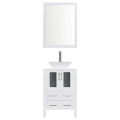 LessCare 24" White Modern Vanity Sink Base with Mirror and Vessel Sink