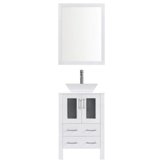 LessCare 24" White Modern Vanity Sink Base with Mirror and Vessel Sink