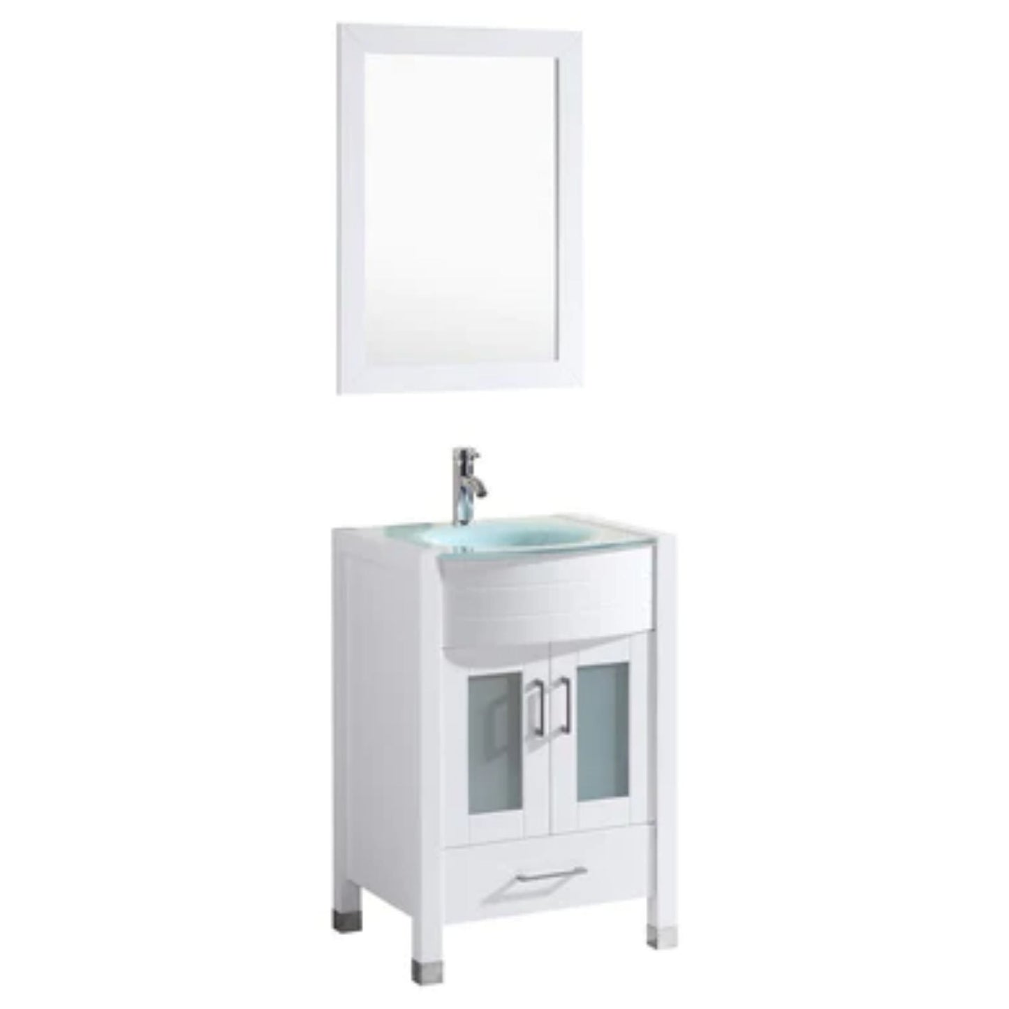 LessCare 24" White Vanity Sink Base Cabinet with Mirror - Style 3
