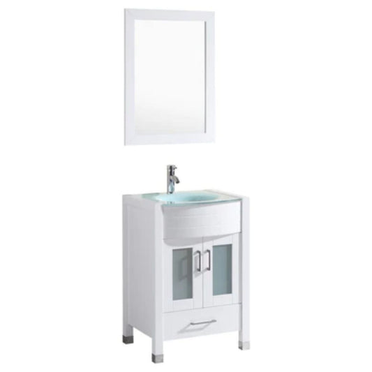 LessCare 24" White Vanity Sink Base Cabinet with Mirror - Style 3