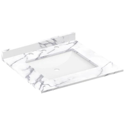 LessCare 25" x 22" Calacatta White Vanity Top with Square Sink - 8 in Faucet Spread