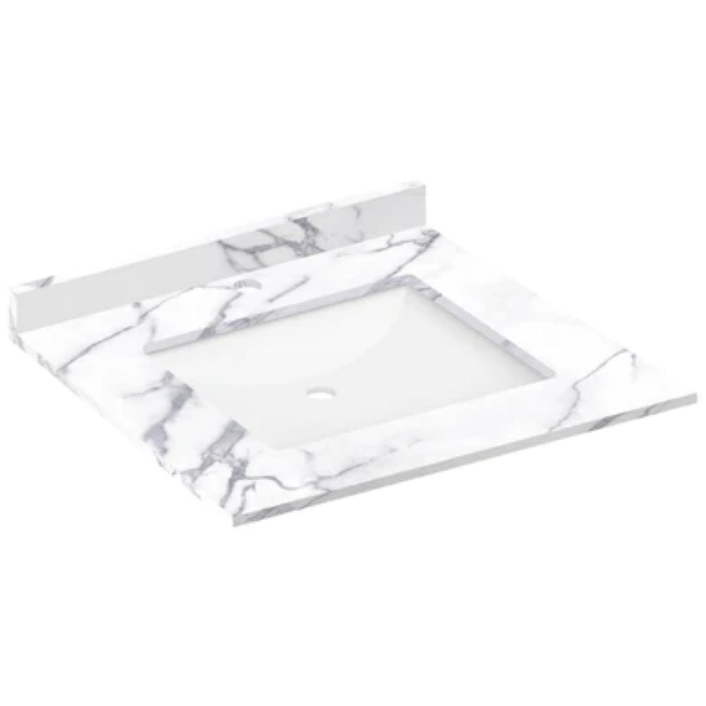 LessCare 25" x 22" Calacatta White Vanity Top with Square Sink - Single Faucet
