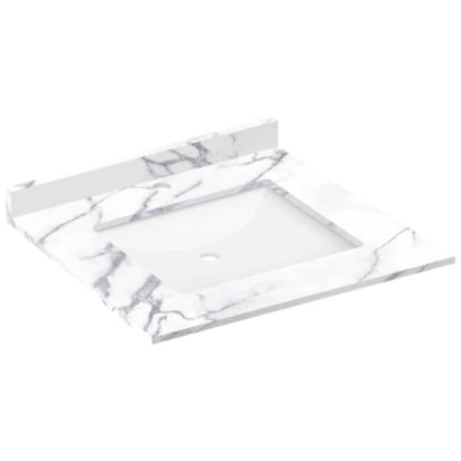 LessCare 25" x 22" Calacatta White Vanity Top with Square Sink - Single Faucet