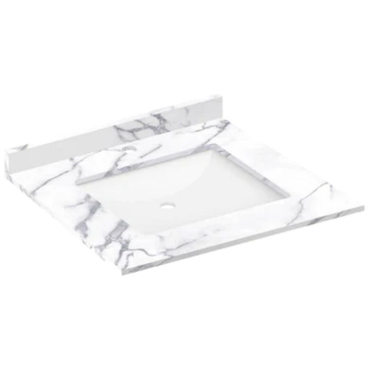 LessCare 25" x 22" Calacatta White Vanity Top with Square Sink - Single Faucet