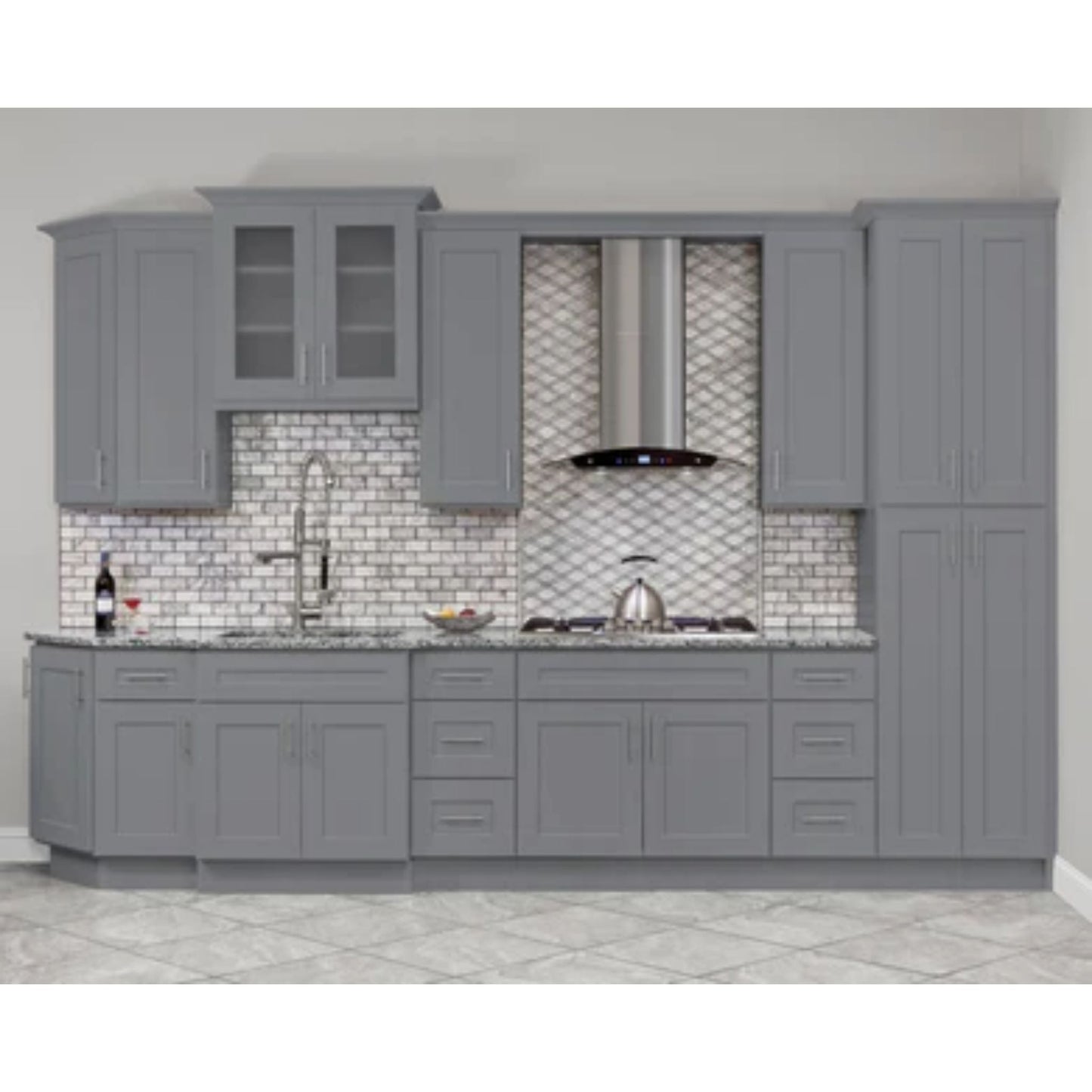 LessCare 27" x 42" x 15" Colonial Gray Mullion Diagonal Corner Wall Kitchen Cabinet - DCMD2742