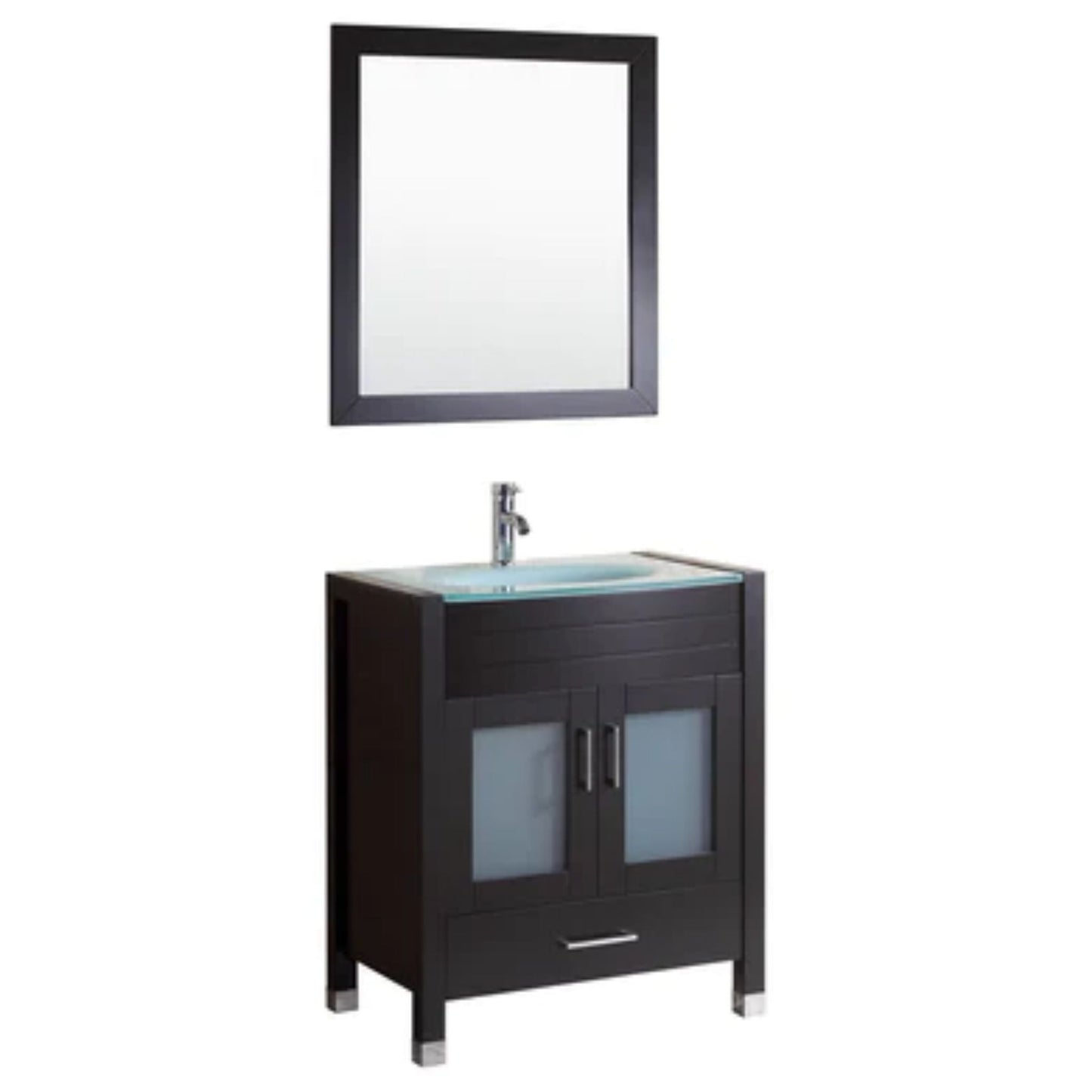 LessCare 30" Black Vanity Sink Base Cabinet with Mirror - Style 3