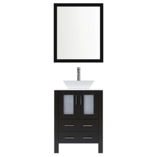 LessCare 30" Espresso Modern Vanity Sink Base with Mirror and Vessel Sink