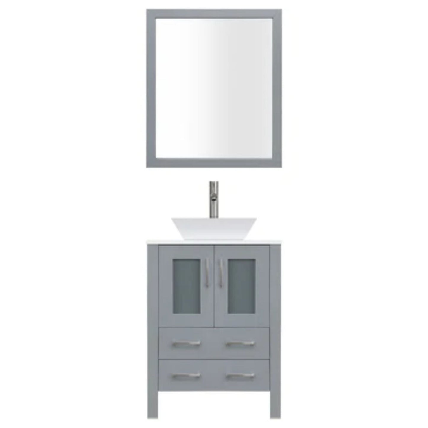 LessCare 30" Gray Modern Vanity Sink Base with Mirror and Vessel Sink