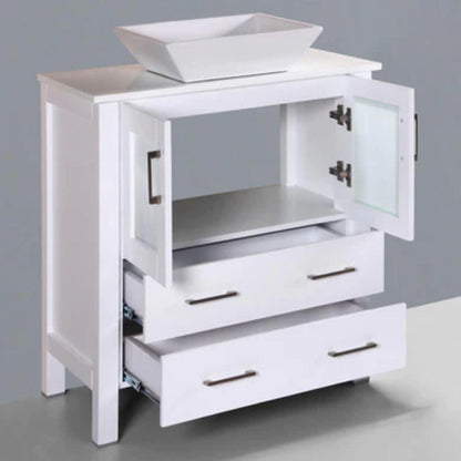 LessCare 30" White Modern Vanity Sink Base with Mirror and Vessel Sink