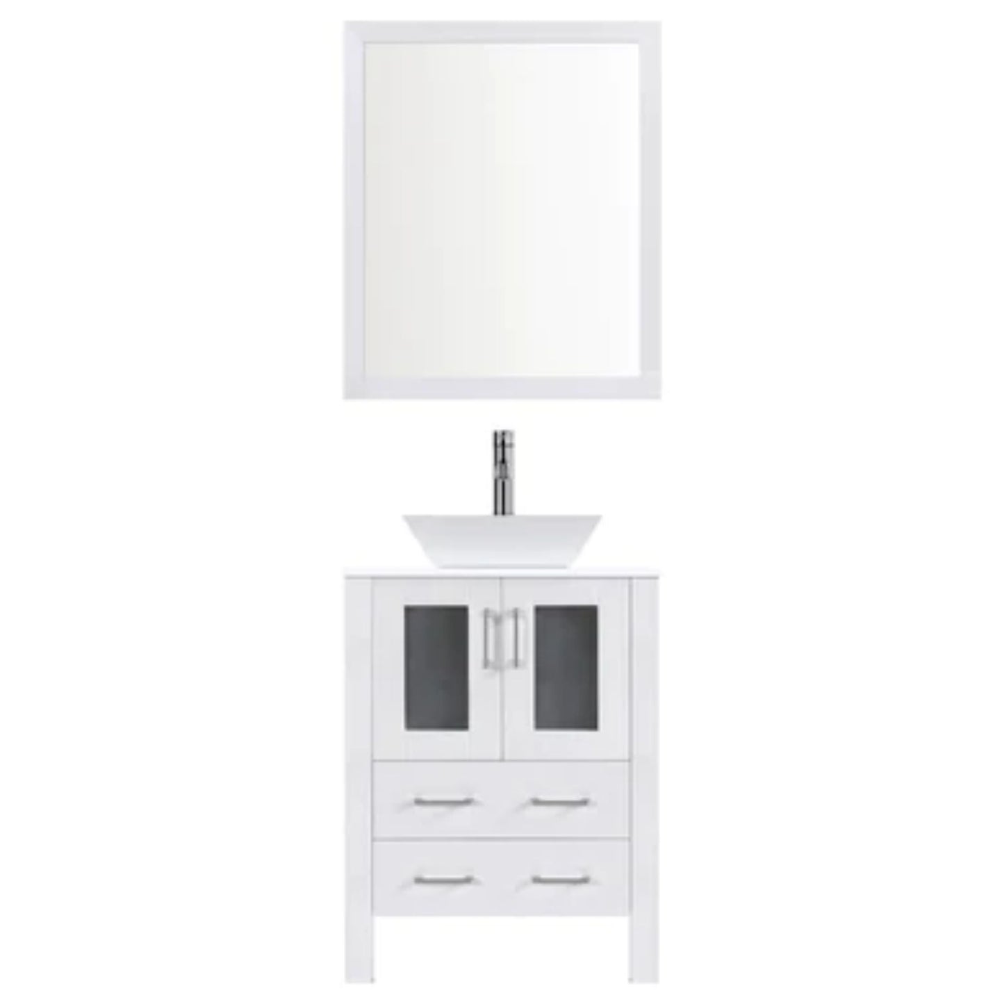 LessCare 30" White Modern Vanity Sink Base with Mirror and Vessel Sink
