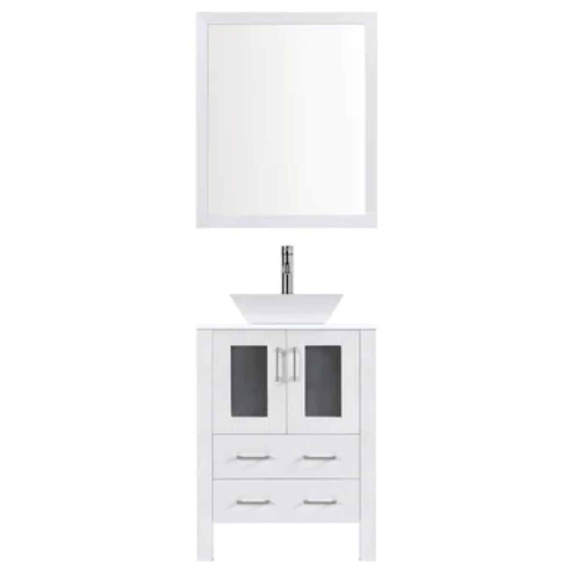 LessCare 30" White Modern Vanity Sink Base with Mirror and Vessel Sink
