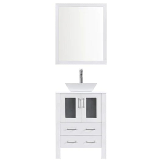 LessCare 30" White Modern Vanity Sink Base with Mirror and Vessel Sink