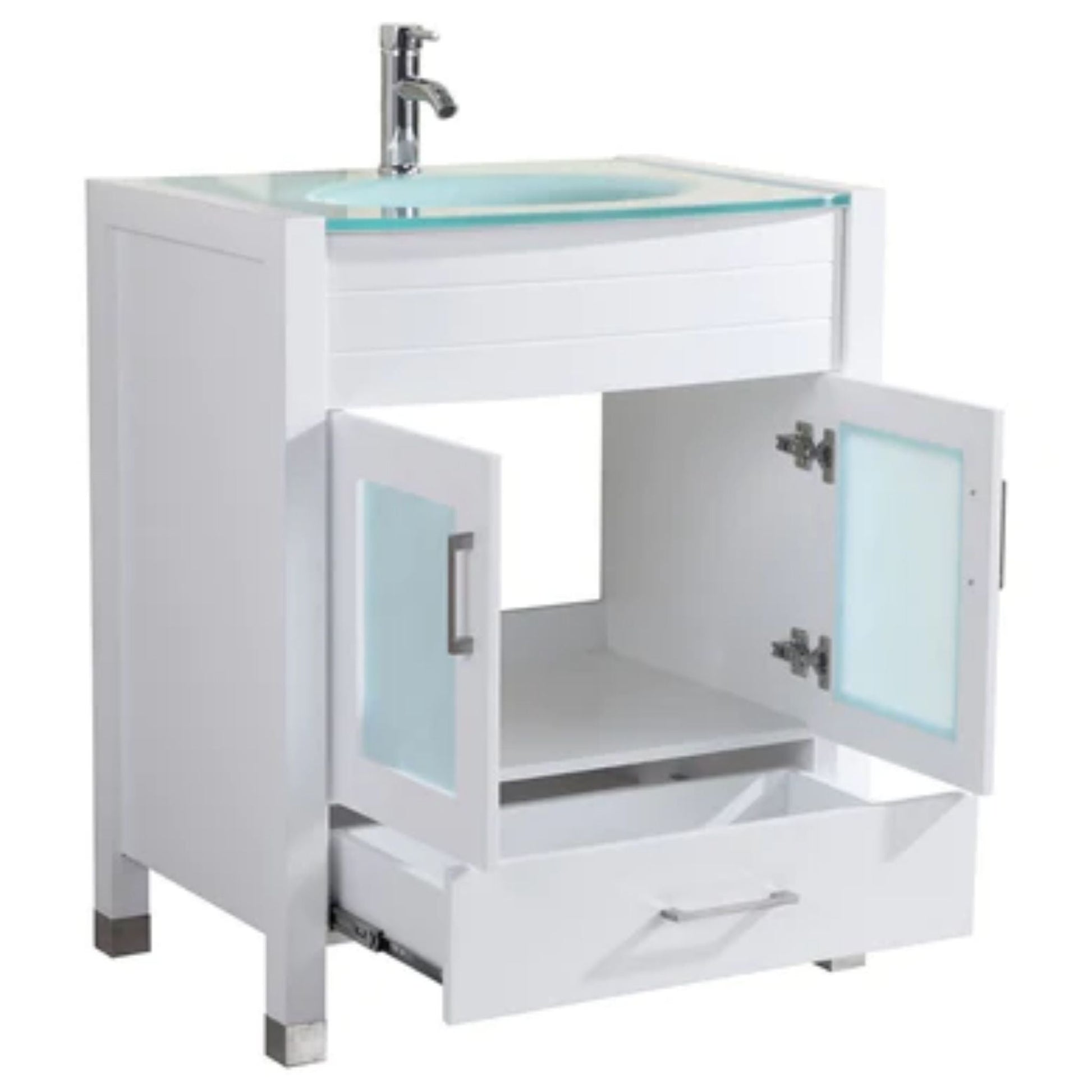LessCare 30" White Vanity Sink Base Cabinet with Mirror - Style 3