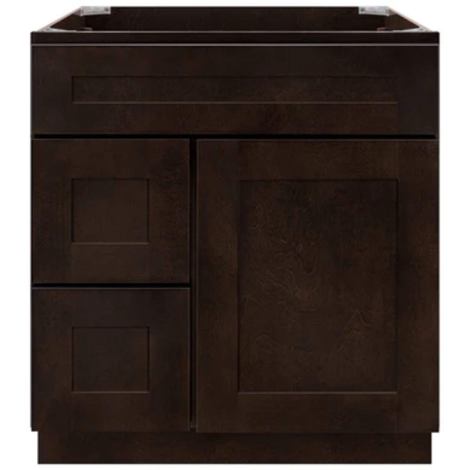 LessCare 30" x 21" x 34 1/2" Espresso Shaker Vanity Sink Base Cabinet with Left Drawers