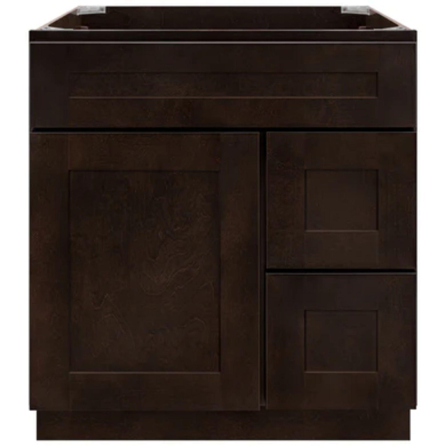 LessCare 30" x 21" x 34 1/2" Espresso Shaker Vanity Sink Base Cabinet with Right Drawers