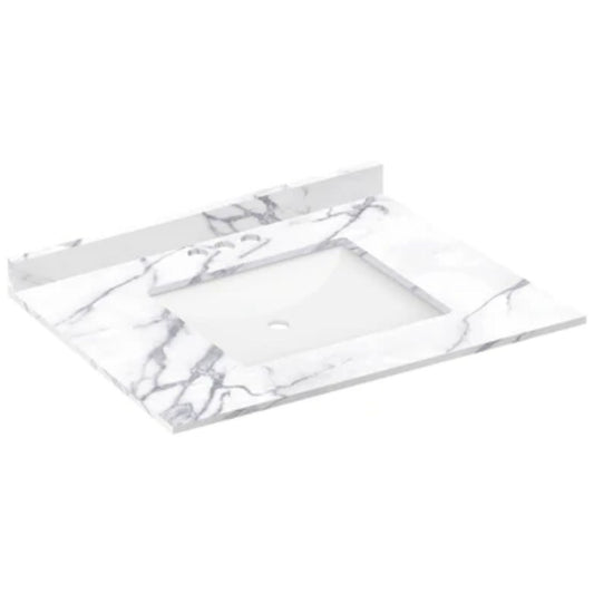 LessCare 31" x 22" Calacatta White Vanity Top with Square Sink - 4 in Faucet Spread