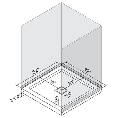 LessCare 32" x 32" Left Double Threshold Shower Pan Base Wall Corner Center Drain