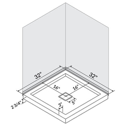 LessCare 32" x 32" Left Double Threshold Shower Pan Base Wall Corner Center Drain