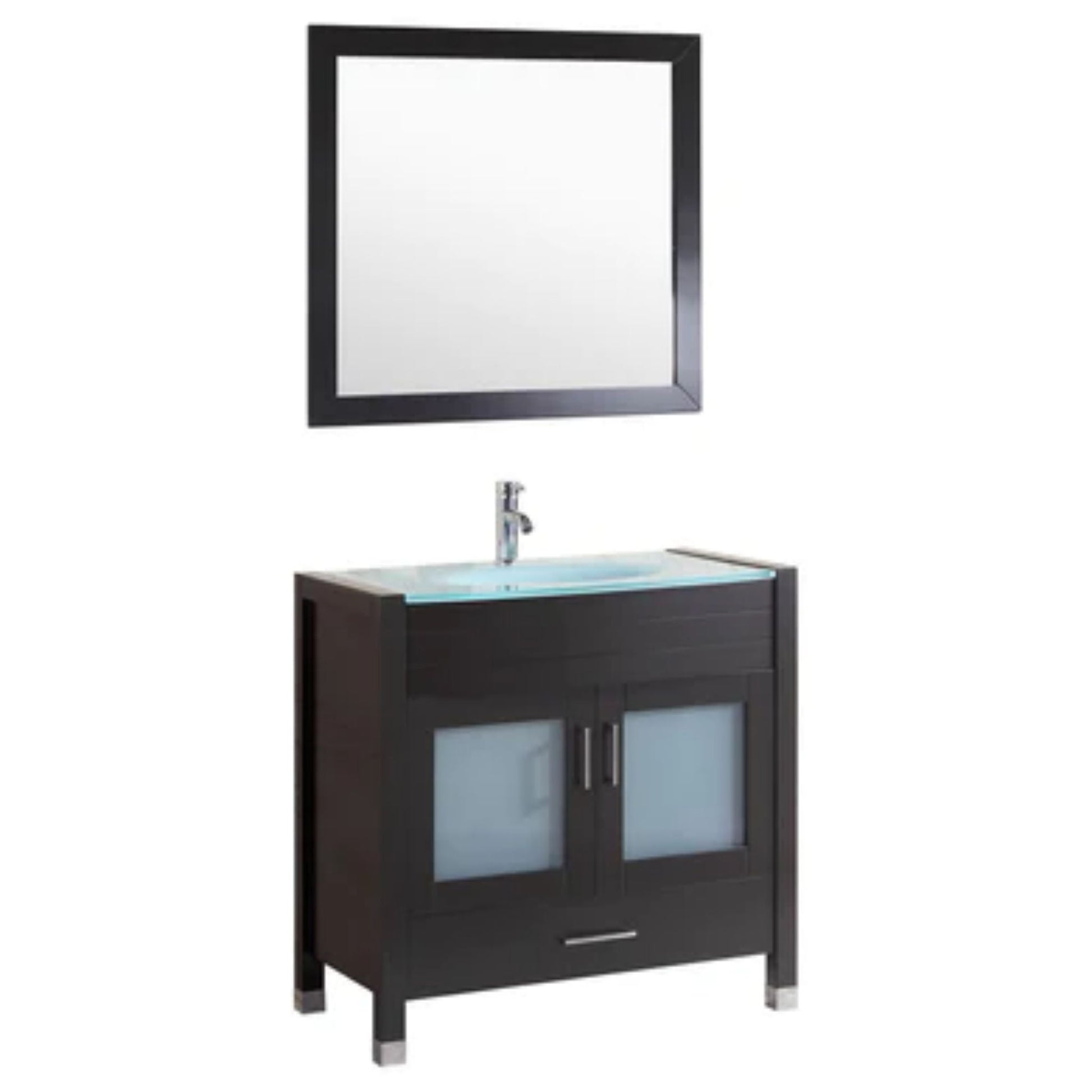 LessCare 36" Black Vanity Sink Base Cabinet with Mirror - Style 3